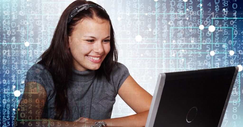 A girl is sitting in her home and learning lessons by using laptop as a part of blended learning.
blended learning
blended learning meaning
what is blended learning
blended learning examples
blended learning models