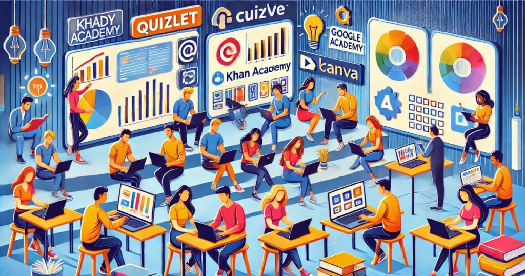 Some students are using different tools for their learning. It shows the digital skills for students.