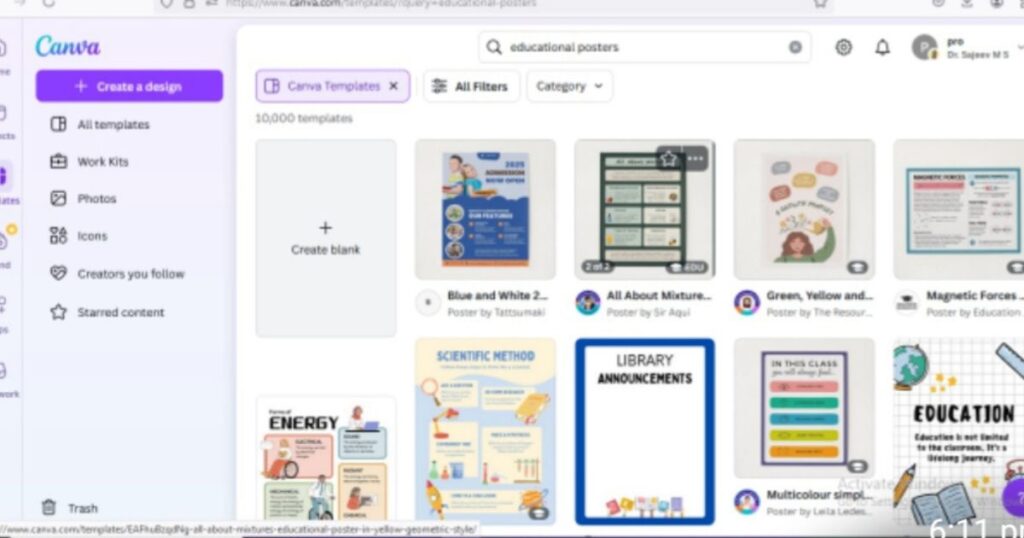 A font page of Canva tool. A computer screenshot. It shows the digital skills for students.