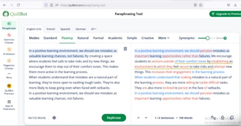 A computer screenshot of Quillbot. It shows the digital skills fro students.