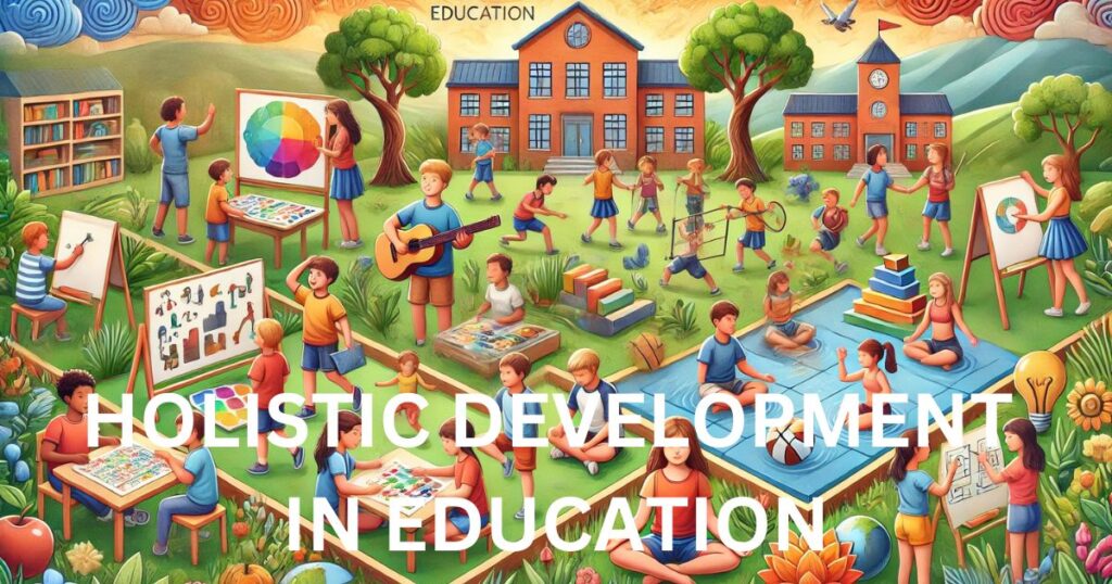 This image shows the holistic development in education.Students are playing ,reading and engaging so many activities.
