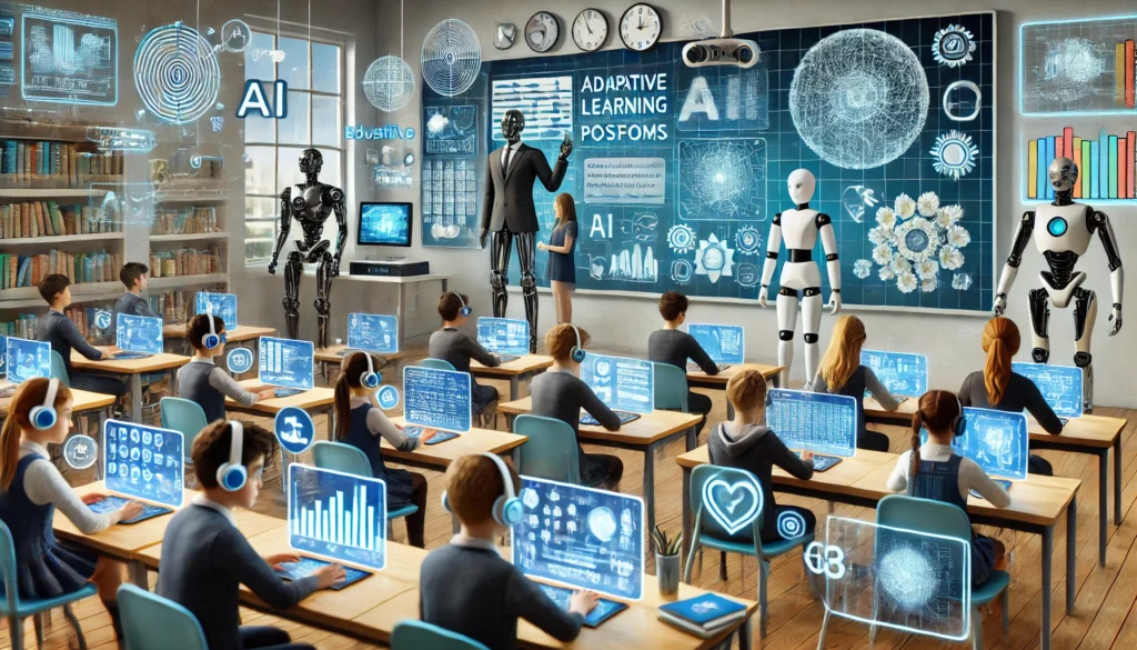 A modern classroom shows AI in education
