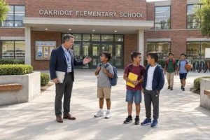 Daily leadership reflection checklist featuring 15 questions for modern school principals to improve school management, teacher support, student well-being, and instructional leadership.