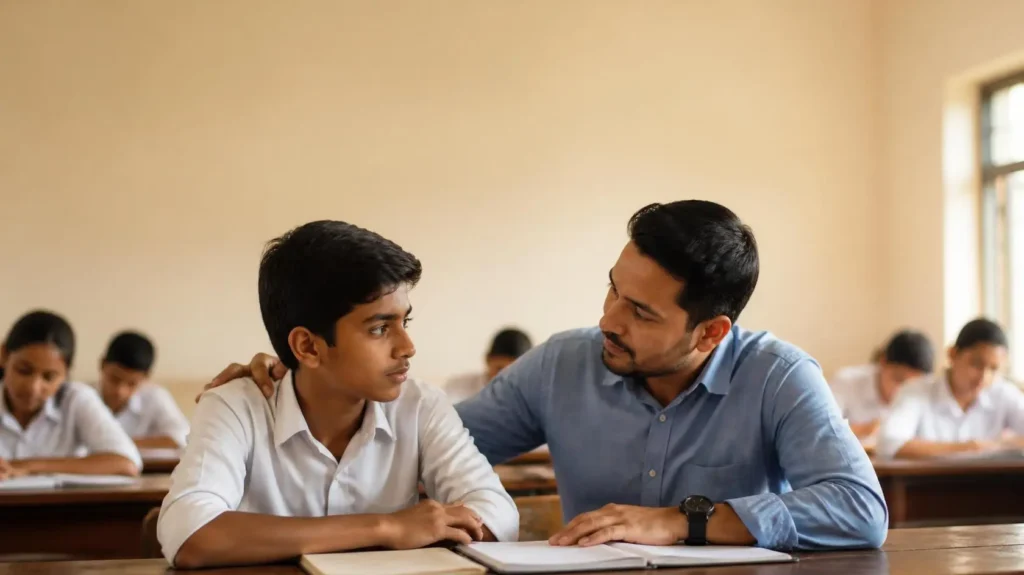 An empathetic teacher listening to and supporting students in a classroom,
Importance of empathy in teaching,
Qualities of an empathetic teacher,
Empathy in the classroom,
How teachers can show empathy,
Teacher-student relationships,
Empathetic teaching strategies,
Positive classroom environment,
