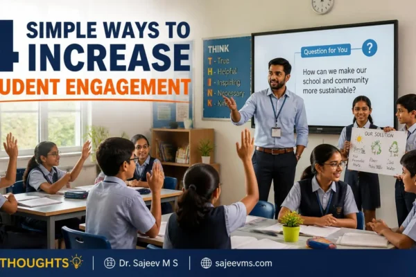 Teacher engaging students through classroom discussions, presentations, open-ended questions, and interactive learning.