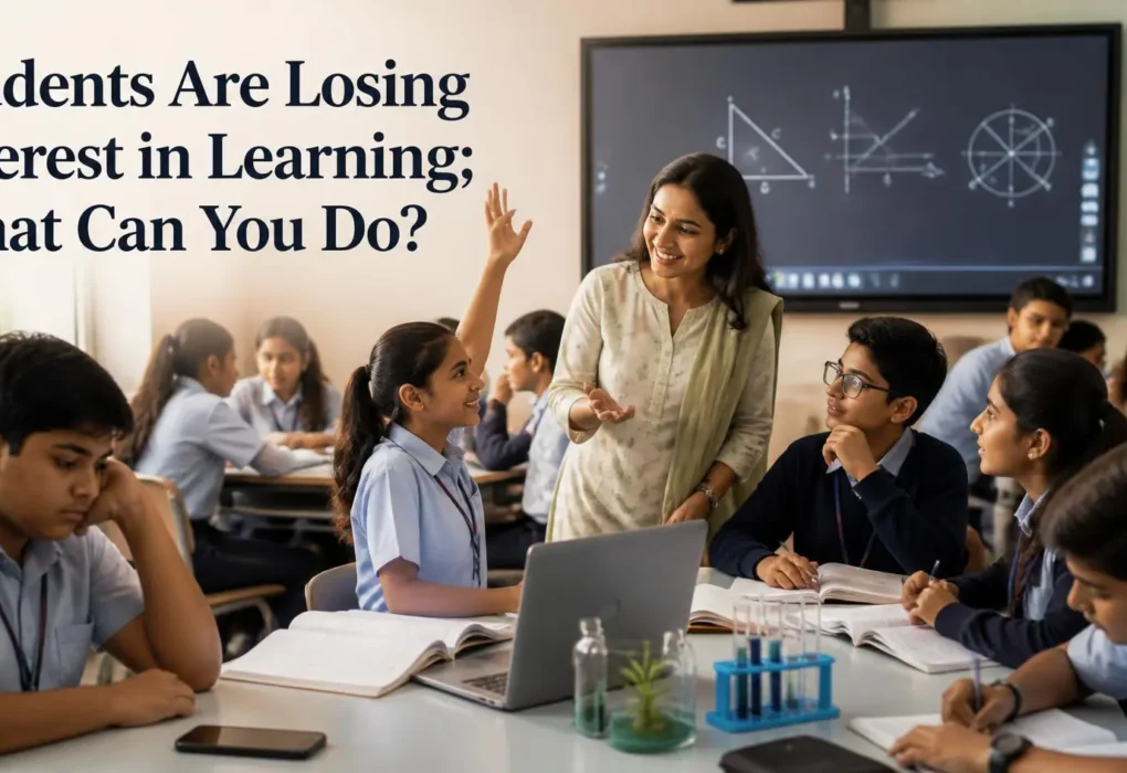 Teacher helping students regain interest in learning in a modern classroom