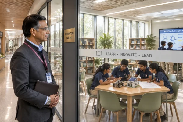 A school principal demonstrating visionary leadership to build a better future for the school