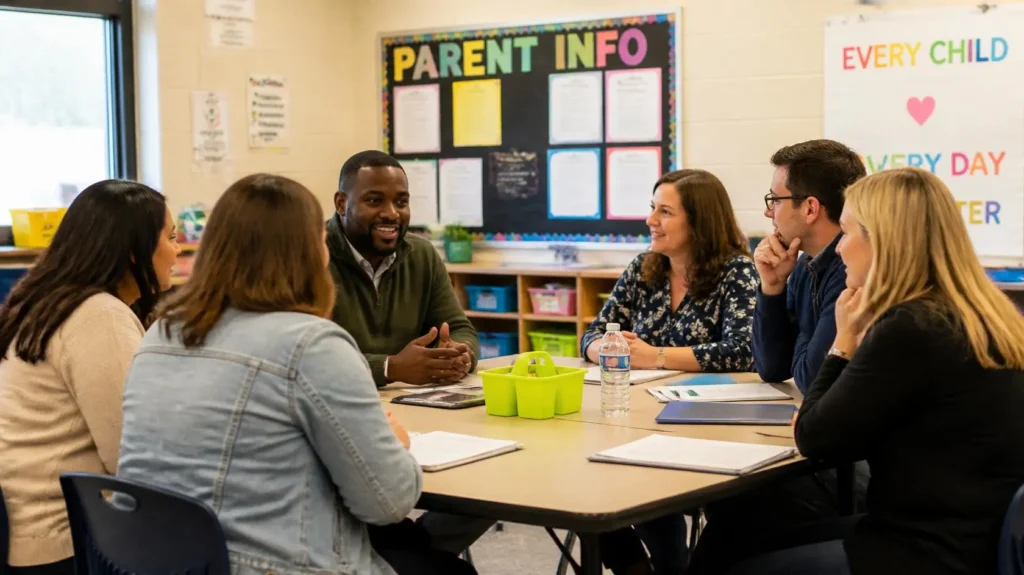 A teacher building a positive relationship with parents and their child.
parents’ expectations from teachers; teacher-parent relationships; building parents’ trust; qualities of a good teacher