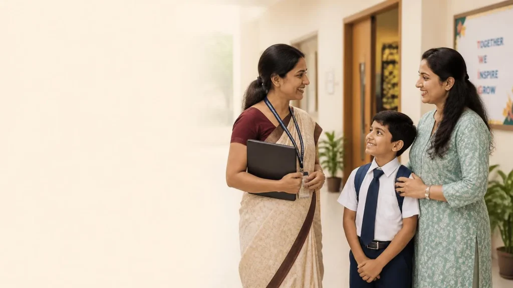 A teacher building a positive relationship with parents and their child.
parents’ expectations from teachers; teacher-parent relationships; building parents’ trust; qualities of a good teacher